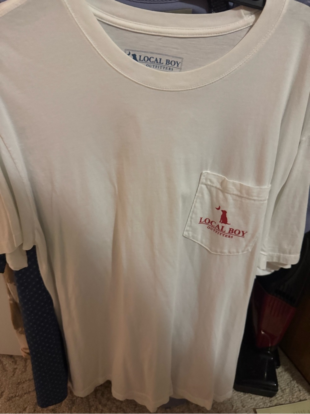 Local Boy Outfitters Men's White Pocket Tee with Red Logo